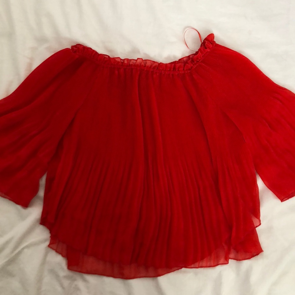 Red, off the shoulder, flowy top